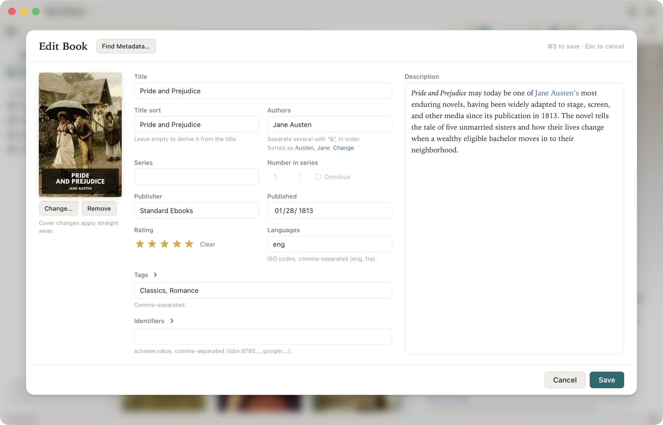 Magnitide: the edit window, every field of a book in one place, in the Light theme